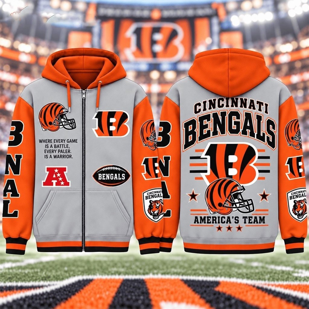Cincinnati Bengals America's Team Gridiron Heritage Zip Hoodie Bengals Merch Football Fan Gifts