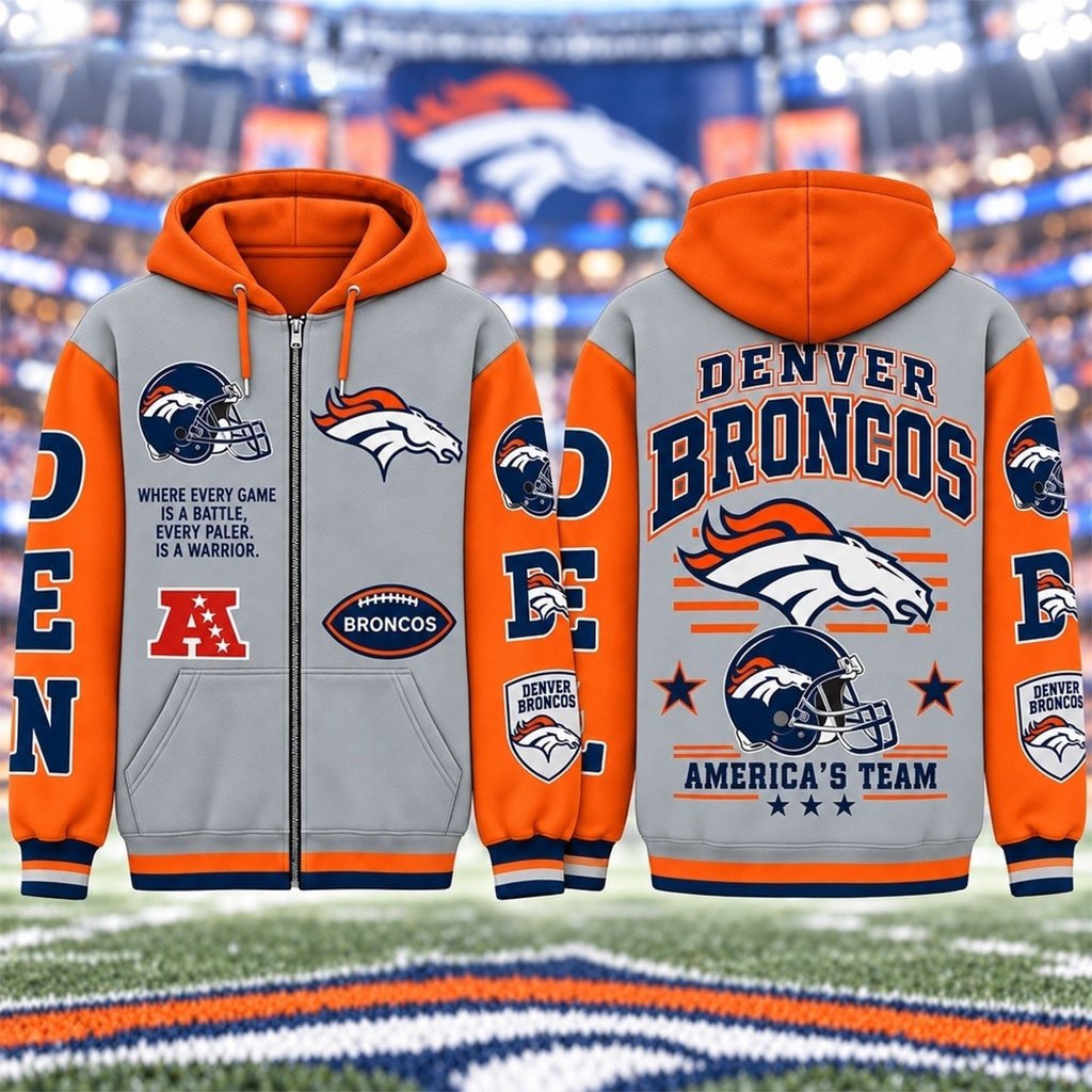 Denver Broncos America's Team Gridiron Heritage Zip Hoodie Broncos Merch Football Fan Gear