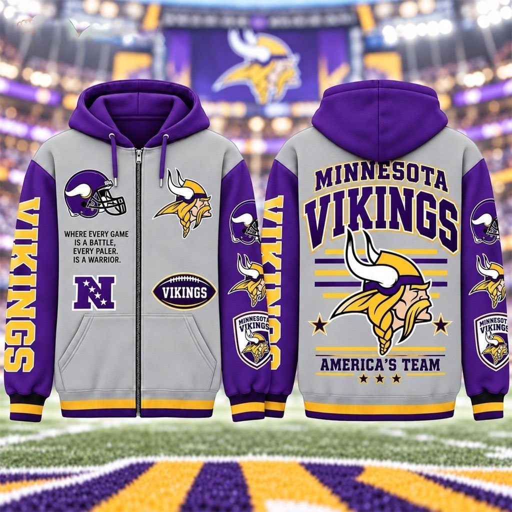 Minnesota Vikings America's Team Gridiron Heritage Zip Hoodie Vikings Merch Football Fan Apparel