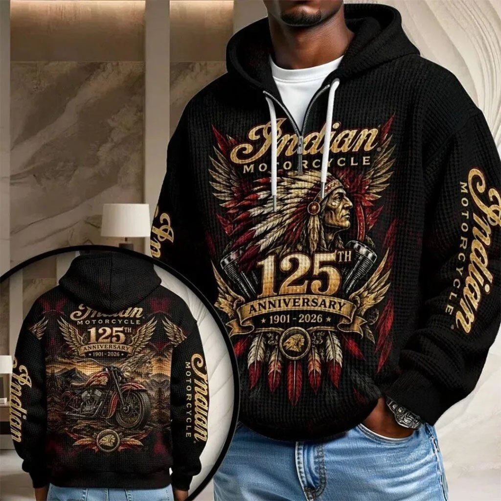 Indian Motorcycle 125th Anniversary Quarter Zip Hoodie Indian Motorcycle Merch Gifts For Him
