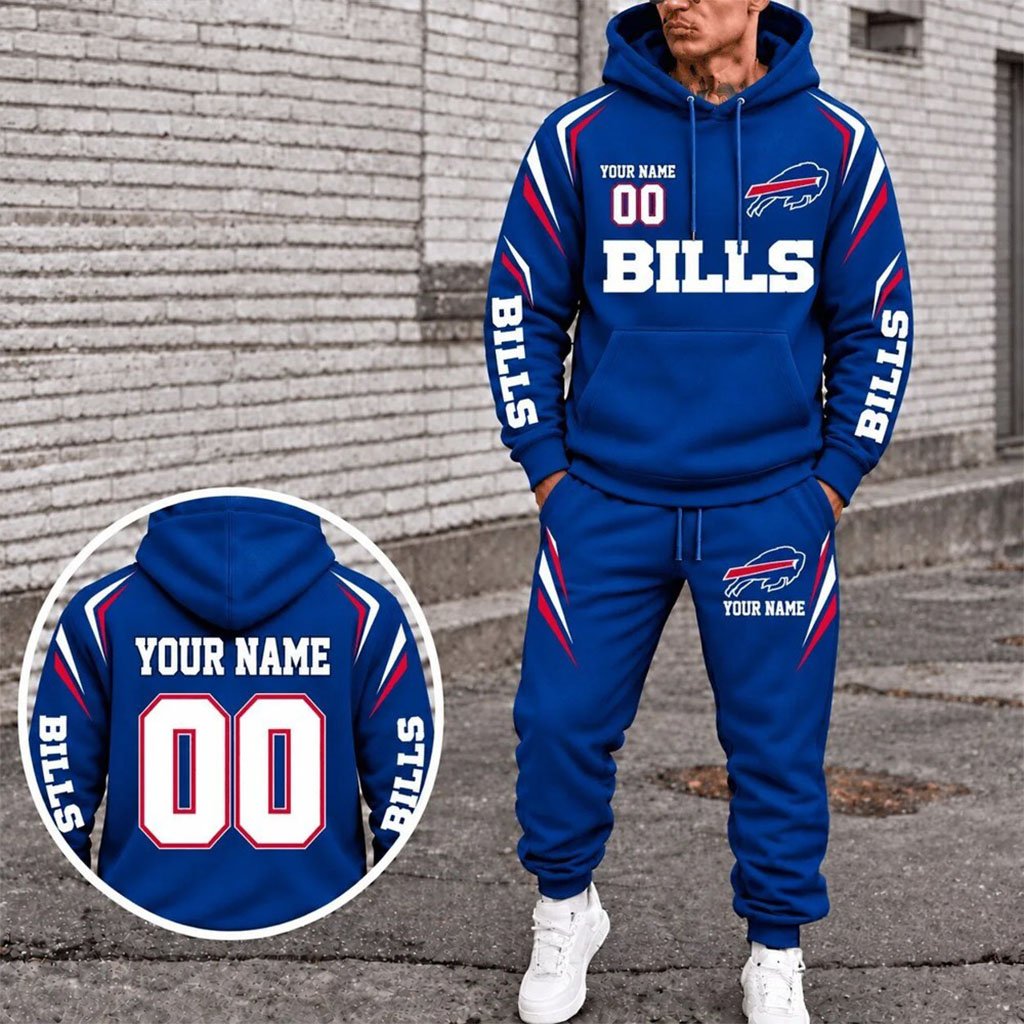 Personalized Buffalo Bills Royal Blue Hoodie And Sweatpants Set Bills Merch Buffalo Football Gear