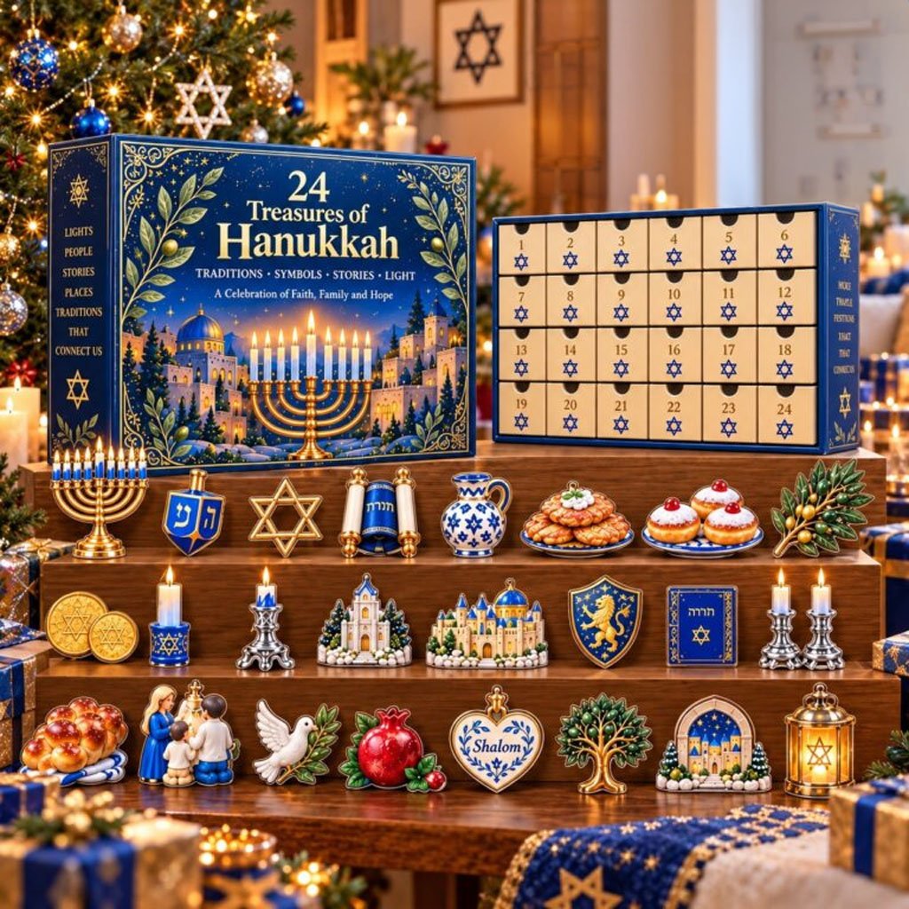 24 Treasures Of Hanukkah Advent Calendar Jewish Holiday Countdown Ornaments Decorations
