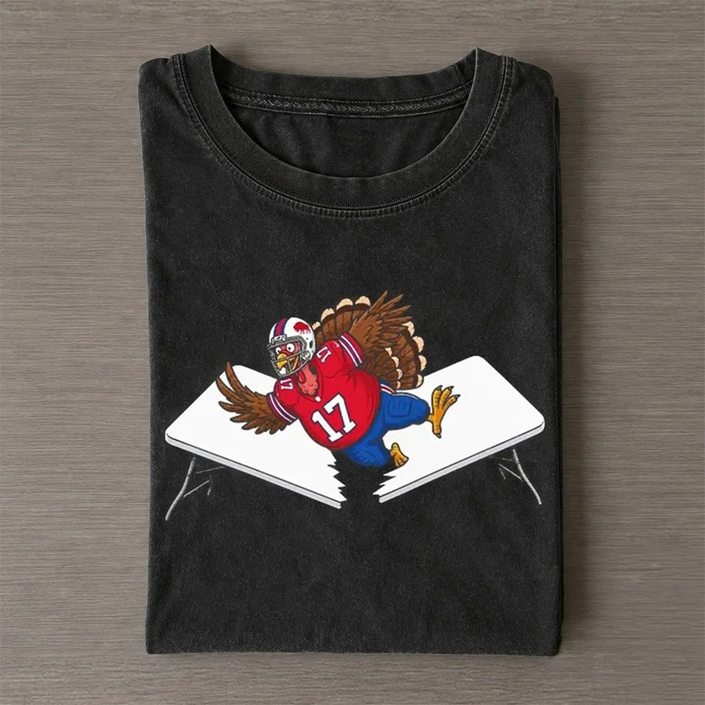Josh Allen Buffalo Bills Turkey Breaking Table Thanksgiving T-Shirt Josh Allen Merch Gifts