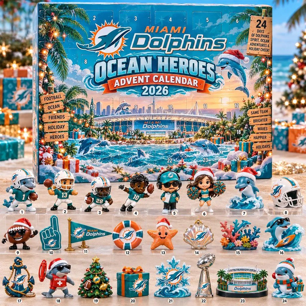 Miami Dolphins Ocean Heroes Advent Calendar 2026 Xmas Tree Ornaments Miami Dolphins Merch