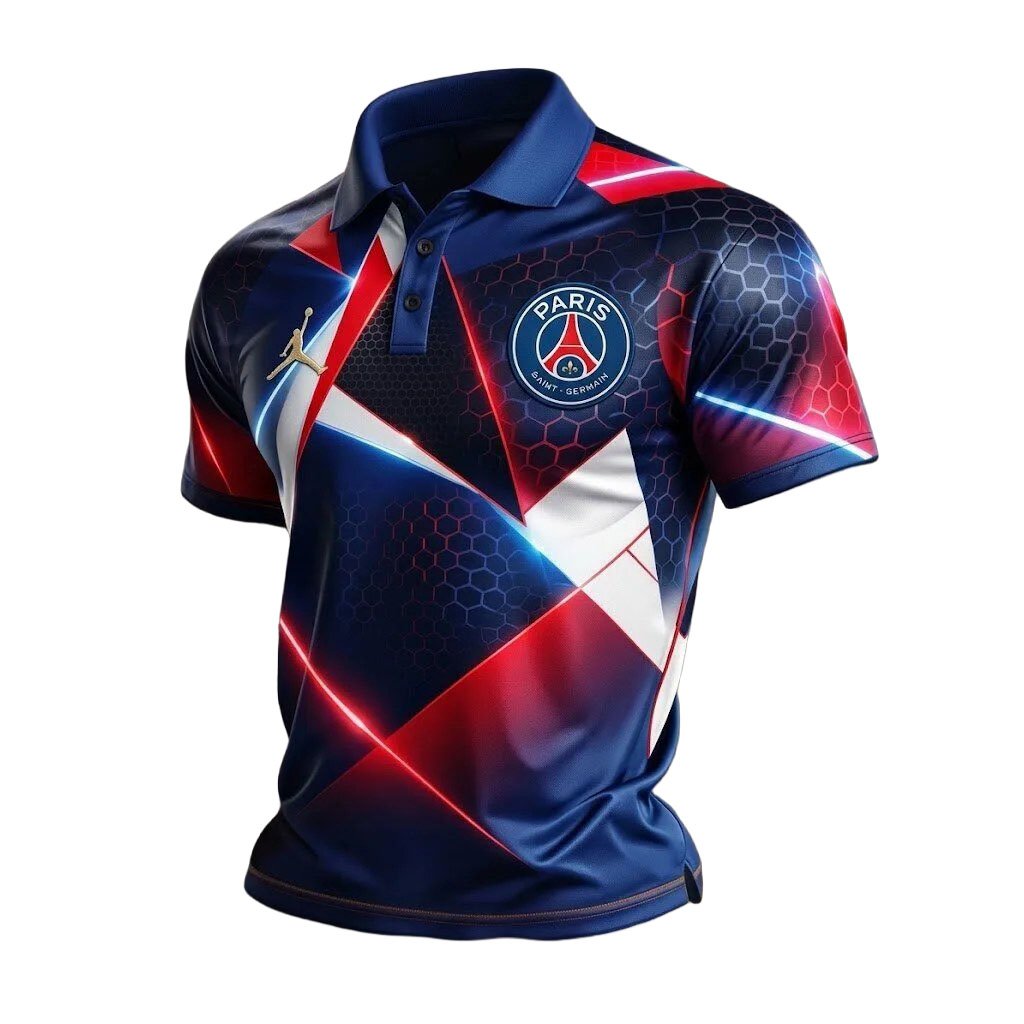 Paris Saint-Germain Football Club Red White Blue Hexagon Pattern Polo Shirt Football Fan Gifts