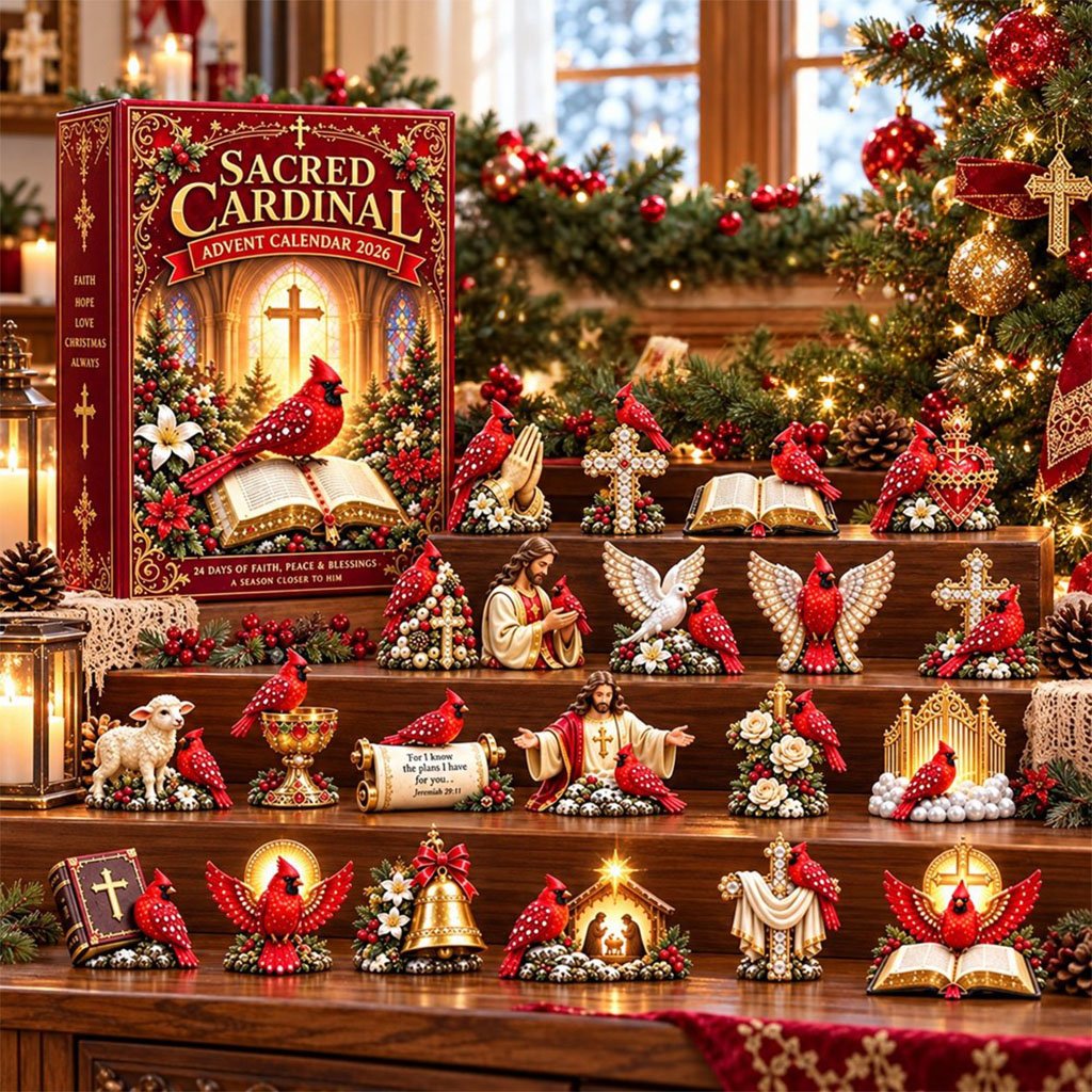 Sacred Cardinal Advent Calendar 24 Days Christmas Countdown Red Bird Ornaments Xmas Gift