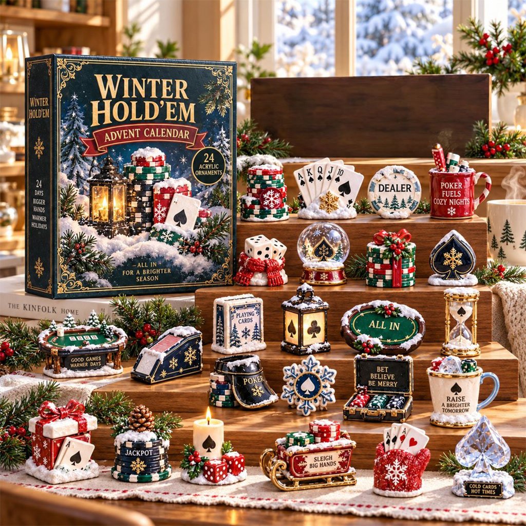 Winter Hold’em Poker Advent Calendar 2026 24 Days Christmas Countdown Card Game Ornaments