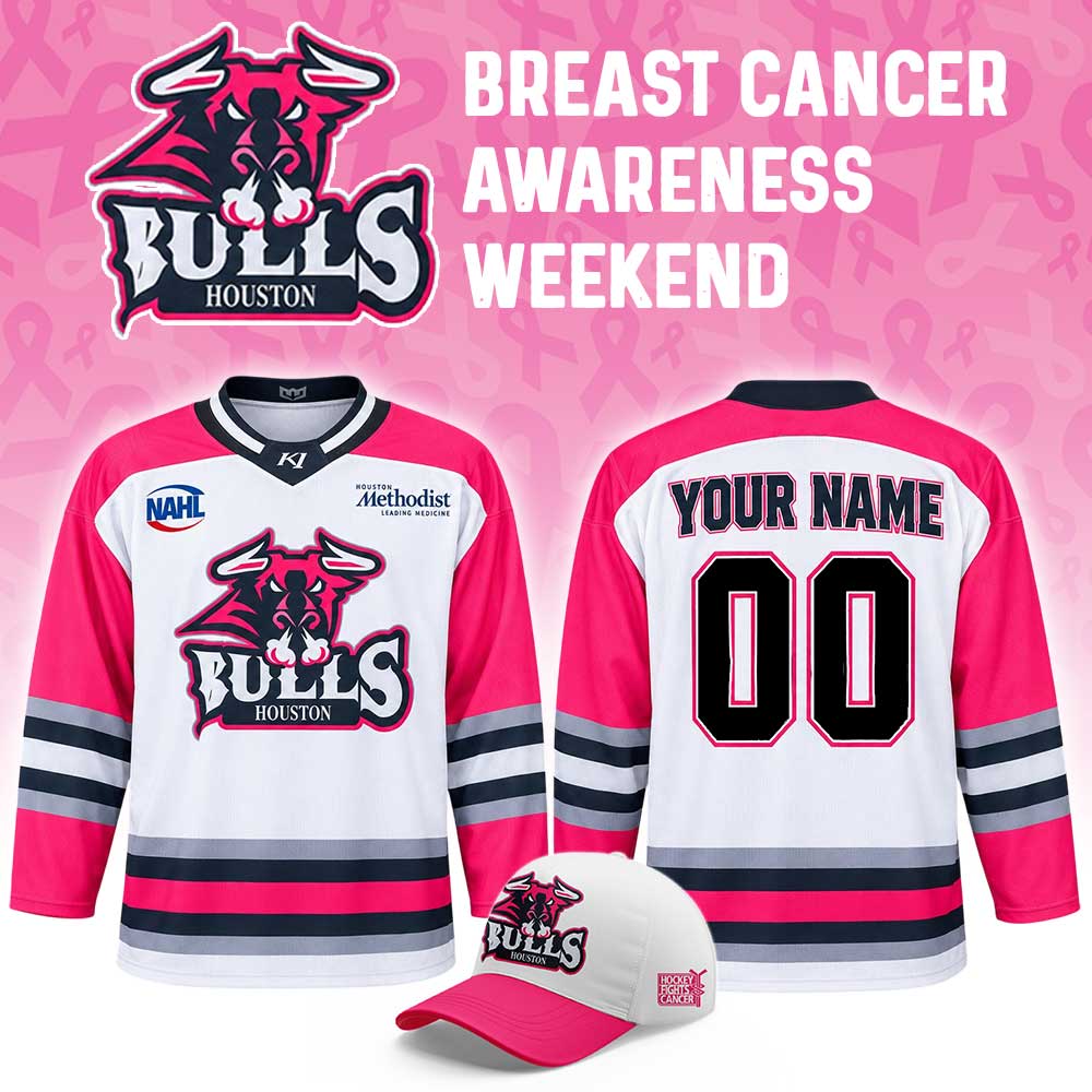 Custom Houston Bulls x Breast Cancer Awareness Merch Hockey Jersey Houston Bulls Outfit Support Gifts