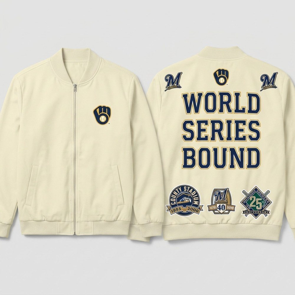 Milwaukee Brewers Merch World Series Bound Bomber Jacket The Brewers Outfit Gifts For Baseball Fans
