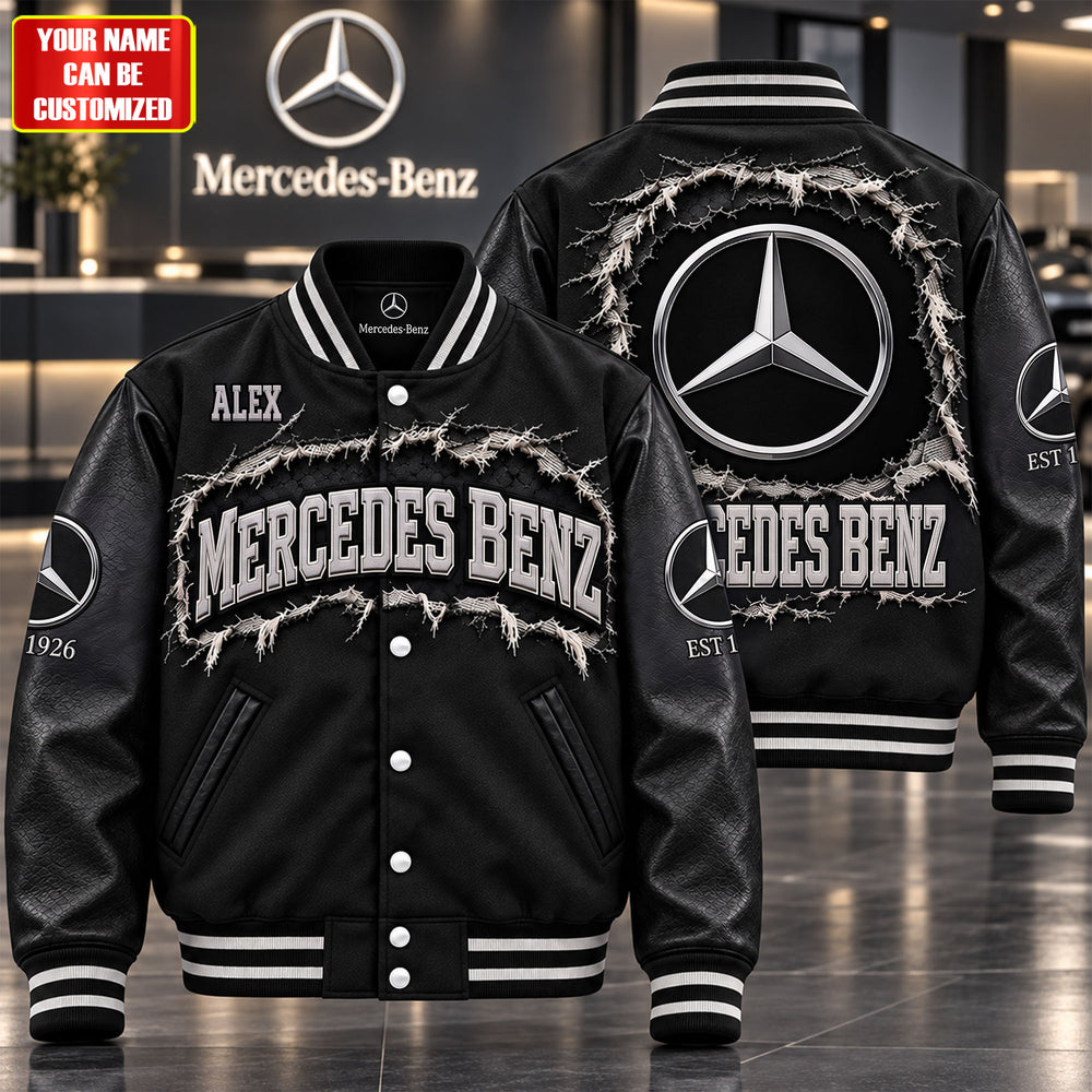 Custom Merc Luxury Auto Heritage Distressed Varsity Jacket Merc Merch Gifts For Car Lovers