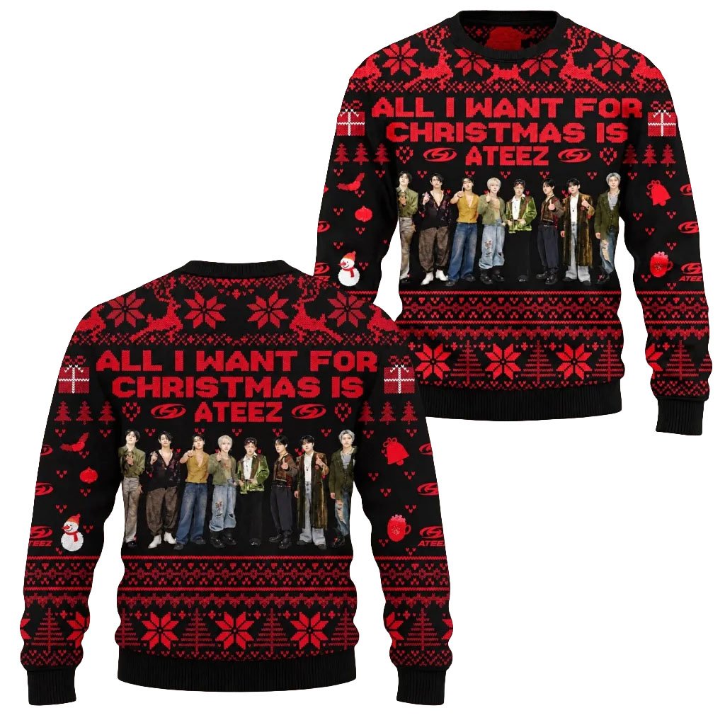 All I Want For Christmas Is ATEEZ Ugly Sweater Holiday Apparel ATEEZ Merch Gift For Kpop Fans