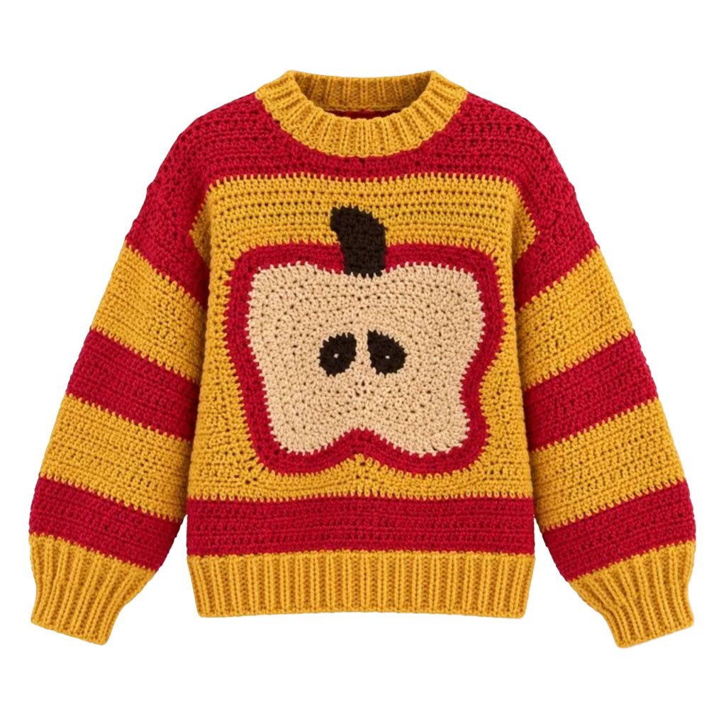 Apple Graphic Sweater Red Yellow Striped Winter Jumper Christmas Gift For Friends
