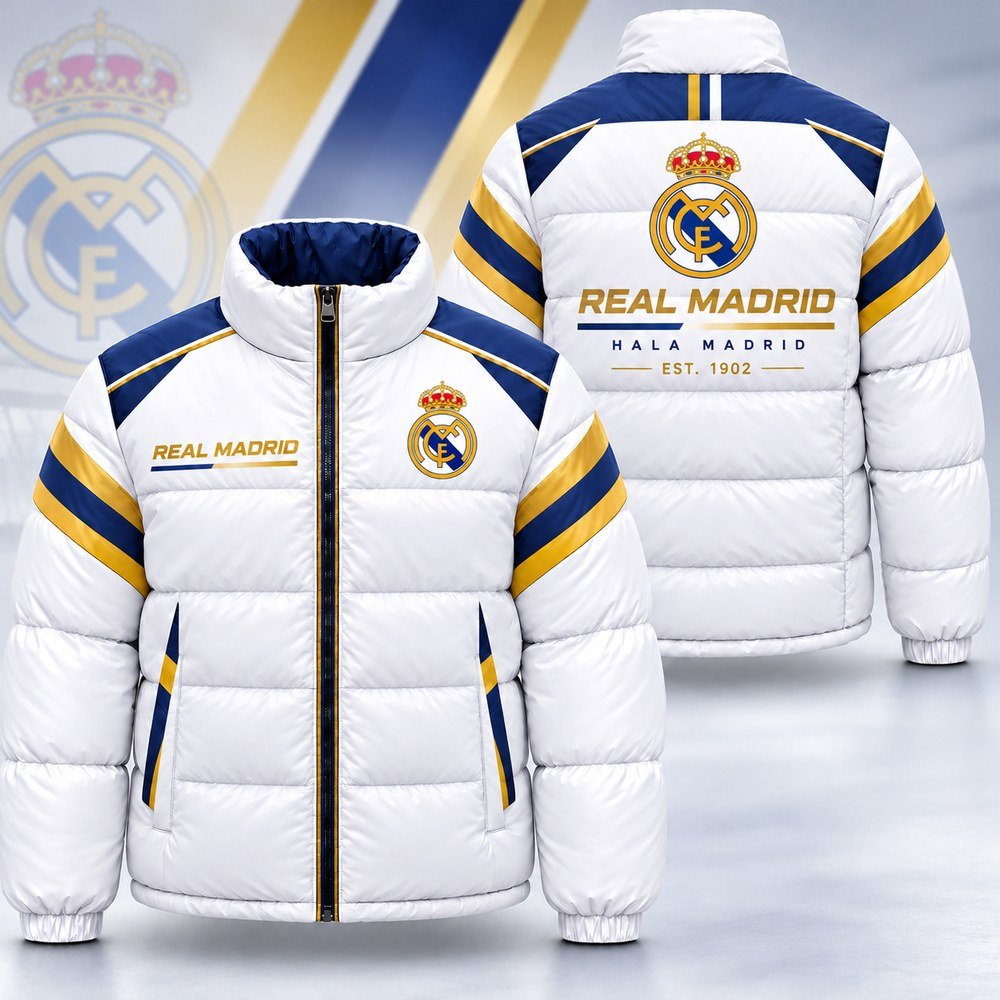 Real Madrid Merch Real Hala Madrid Puffer Thermal Stand Collar Jacket Real Madrid Outfit Gifts Idea