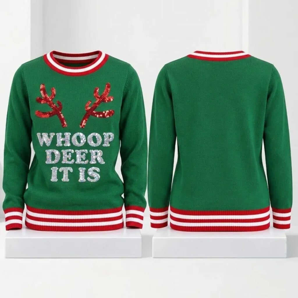 Whoop Deer It Is Christmas Ugly Sweater 2026 Holiday Apparel Xmas Gift For Friends