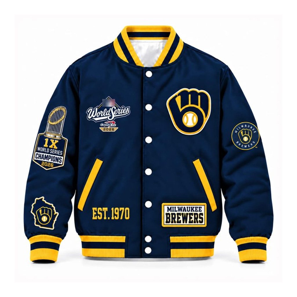 Brewers 1x World Series Champions 2026 Bomber Jacket Milwaukee Brewers Merch Cool Baseball Gift
