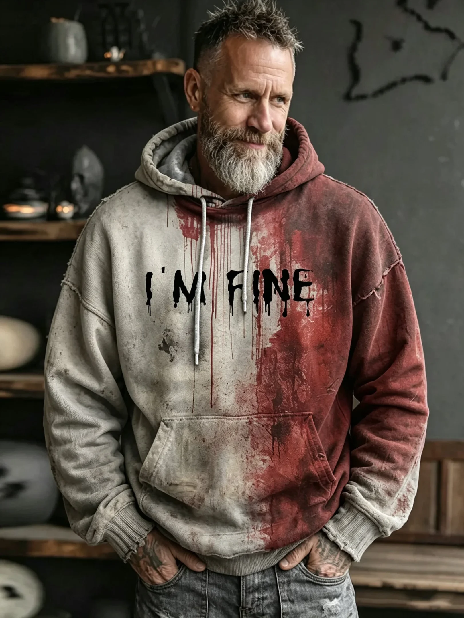 Bloody I'm Fine Halloween Hoodie Halloween Hooded Sweatshirt Gift For Dad