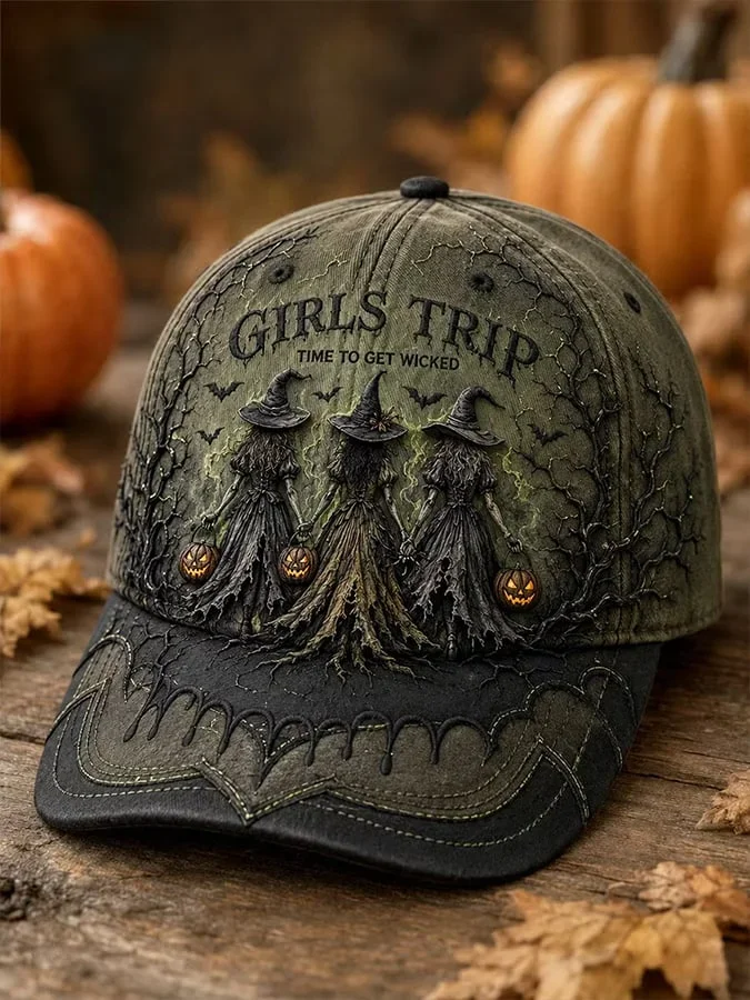 Girls Trip Time To Get Wicked Halloween Vintage Hat Salem Witch Baseball Cap Gift Ideas