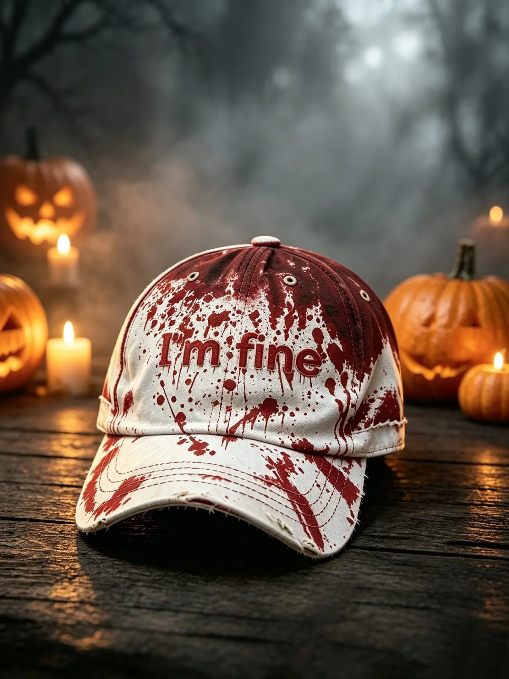 Halloween I'm Fine Bloody Hat Halloween Baseball Cap Haunted Gifts For Besties