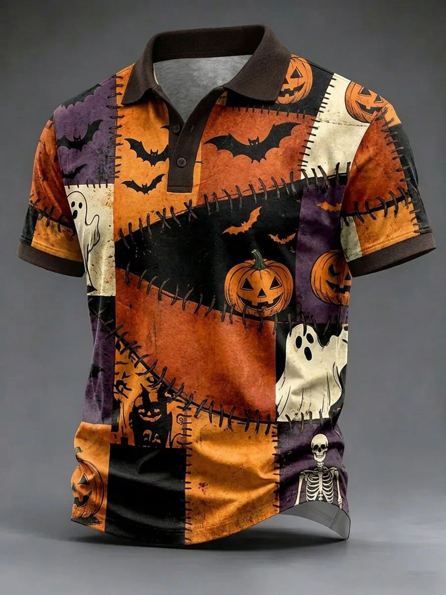 Halloween Spooky Graphic Polo Shirt Halloween Apparel Holiday Gifts For Father