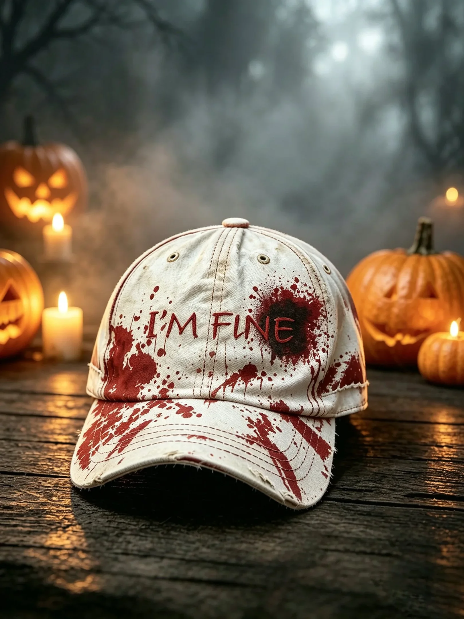 I'm Fine Bloody Art Halloween Hat Haunted Halloween Baseball Cap Holiday Gift For Brother