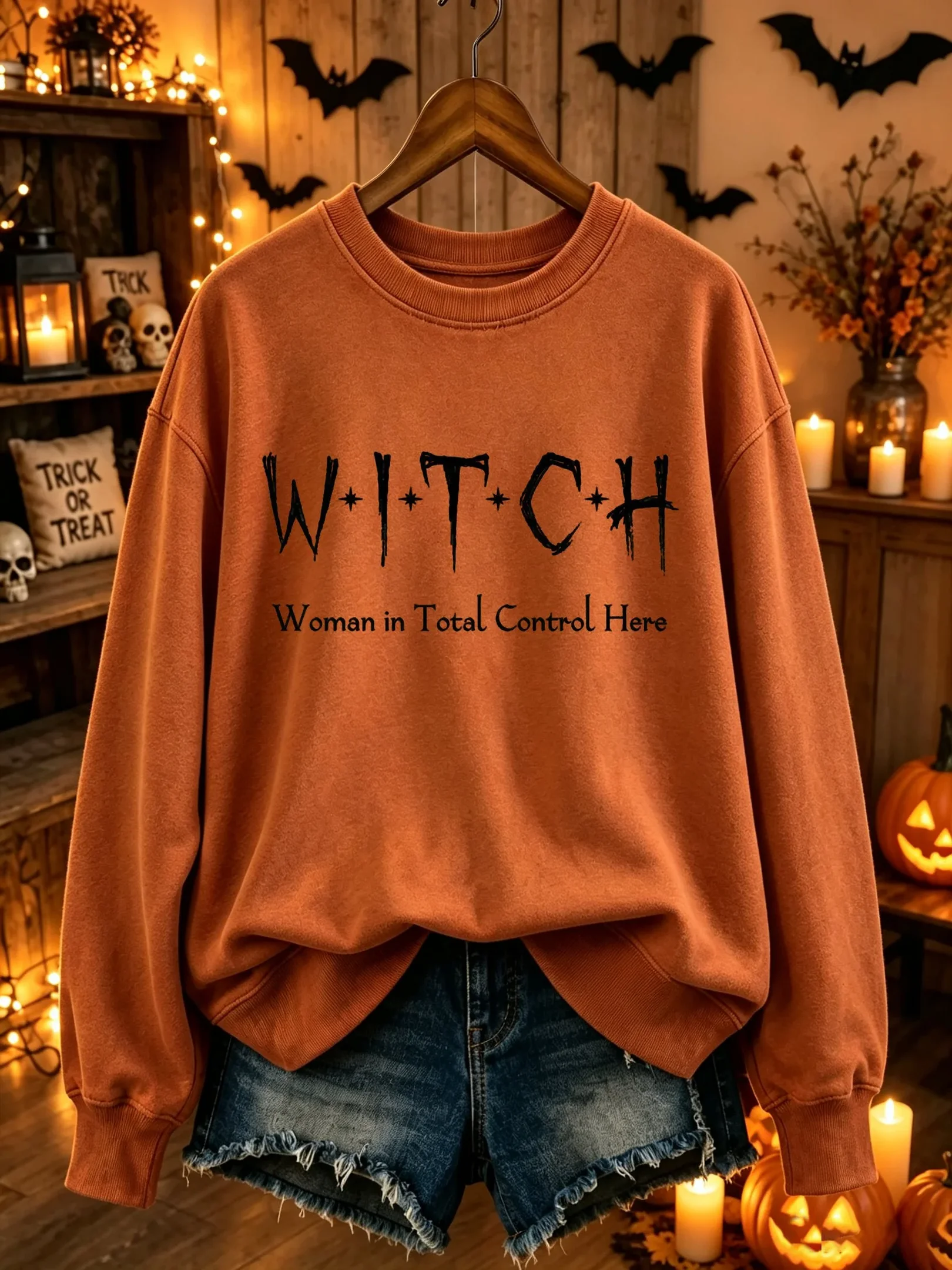 Halloween Witch Woman In Total Control Here Sweatshirt Halloween Clothing Gift For Her