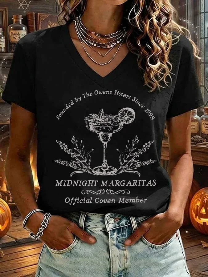 Midnight Margaritas Halloween V Neck Shirt Halloween Apparel Gift For Besties