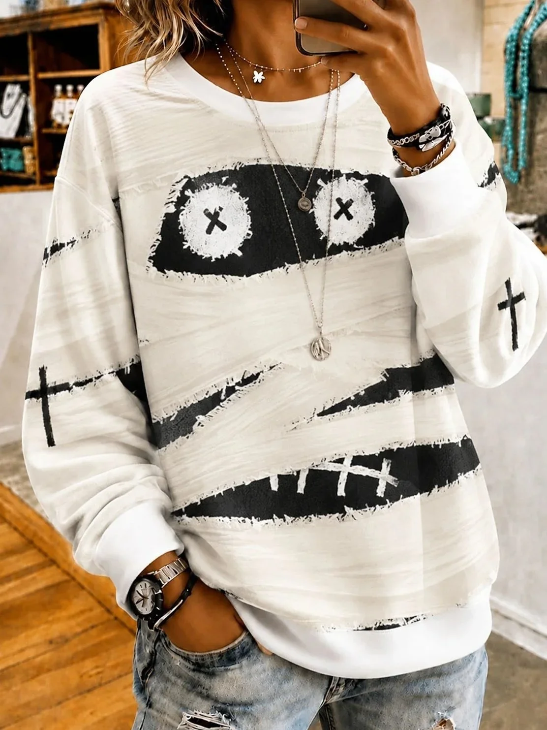 Sneaky Glance Halloween Sweatshirt Halloween Apparel Best Gift For Girlfriend