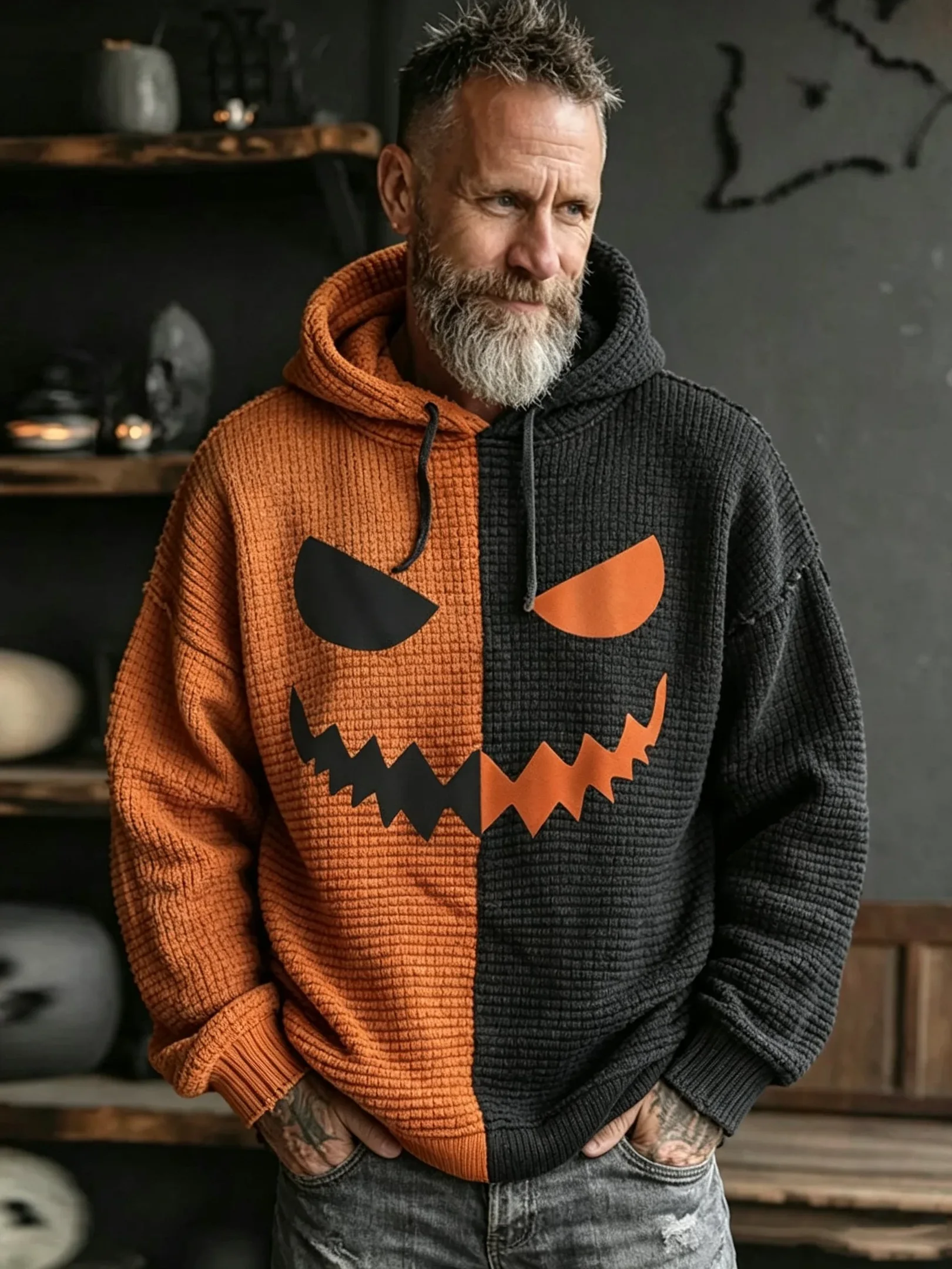 Jack O Lantern Two Tones Halloween Hoodie Spooky Halloween Hooded Sweatshirt Gift Ideas