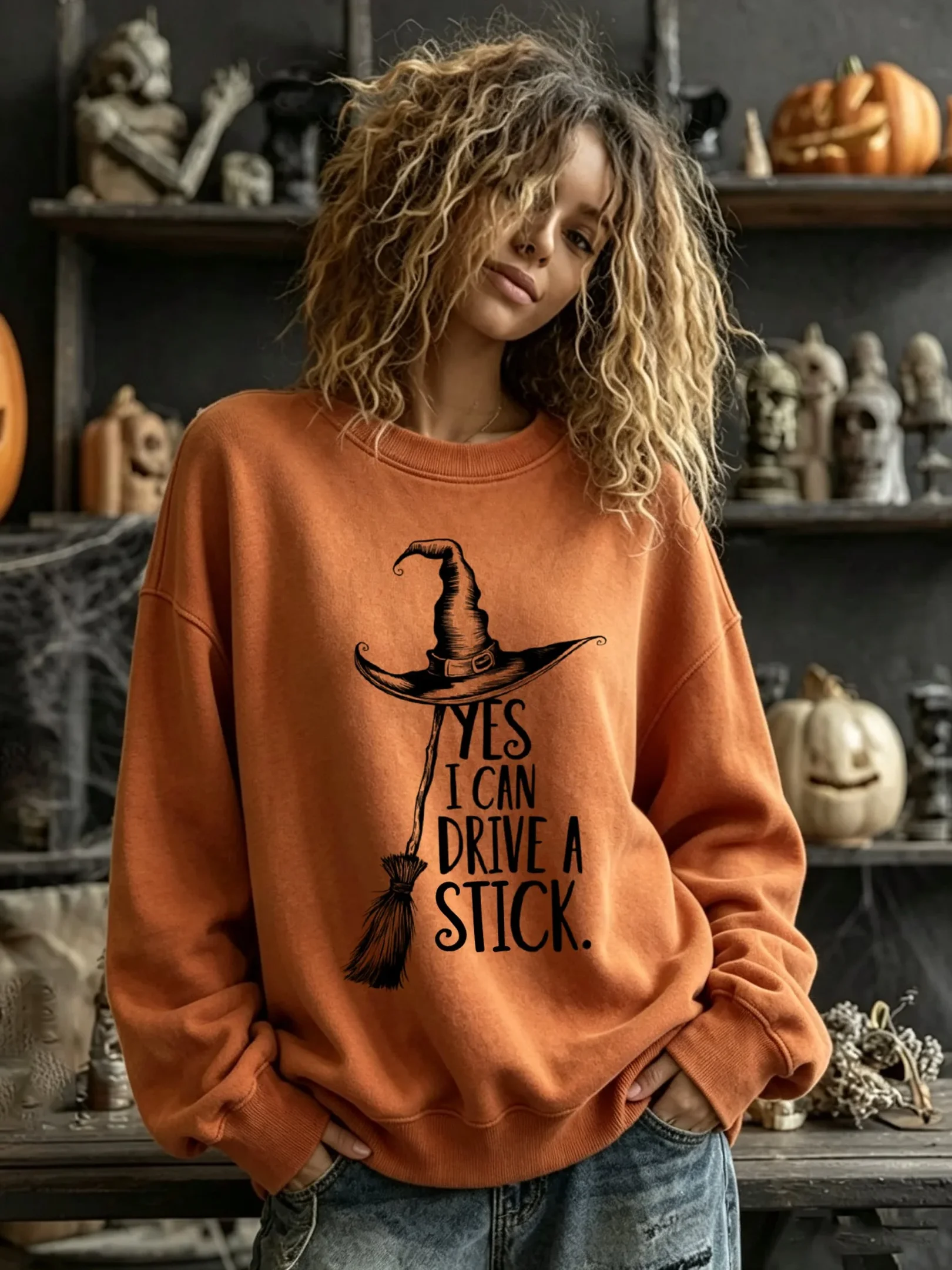 Yes I Can Drive A Stick Spooky Witch Sweatshirt Halloween Clothing Cool Gifts For Wife