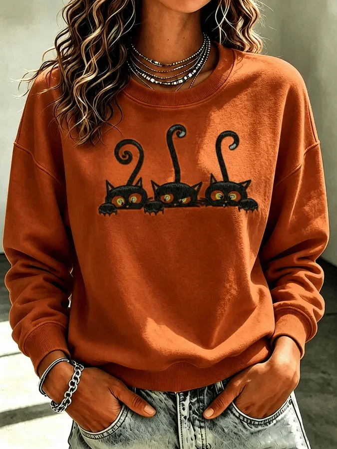 Mysterious Hidden Black Cat Halloween Sweatshirt Spooky Halloween Clothing Line