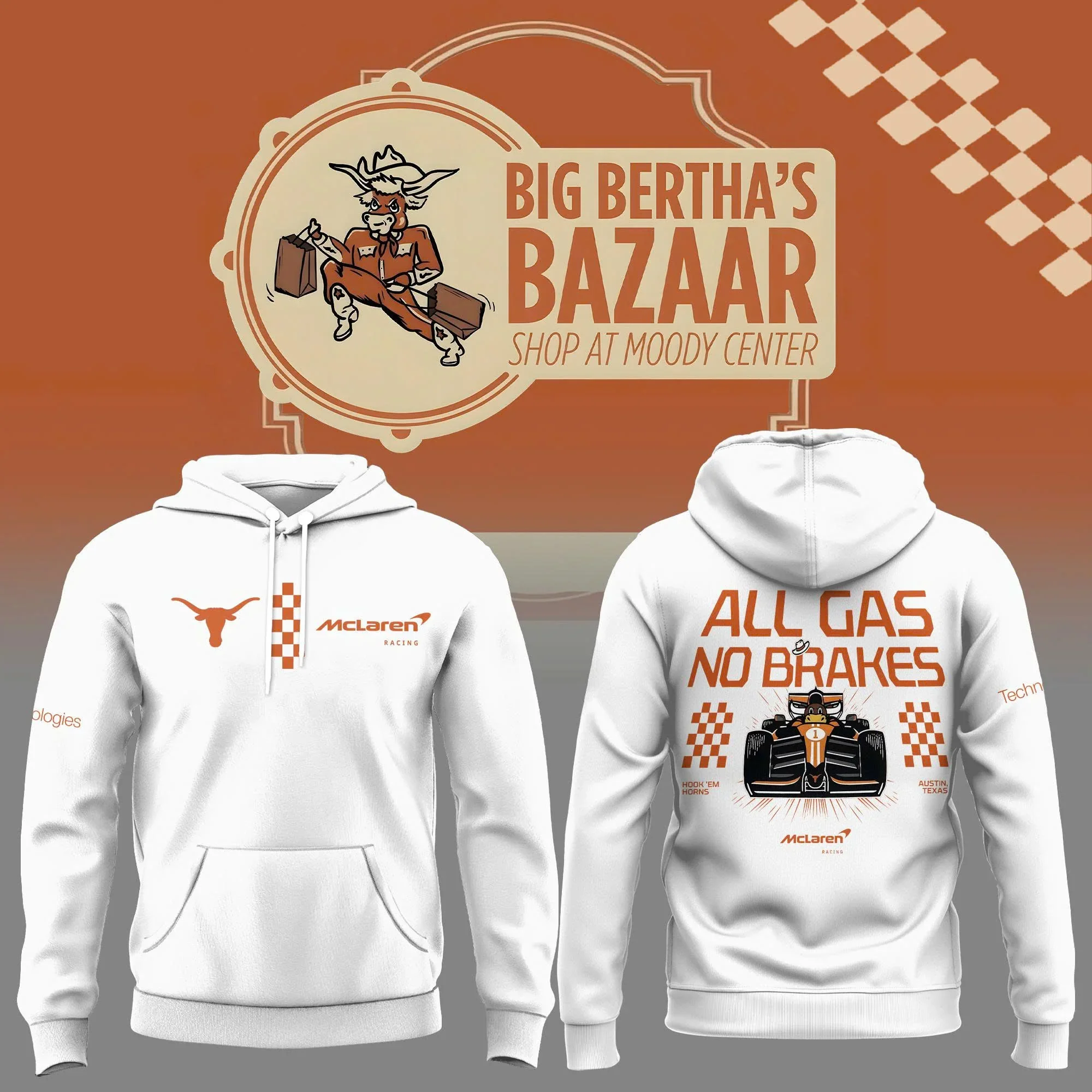 Texas Longhorns Merch x McLaren Racing Head 2 Head Hoodie Texas Longhorns Gears Best Gift For F1 Fan