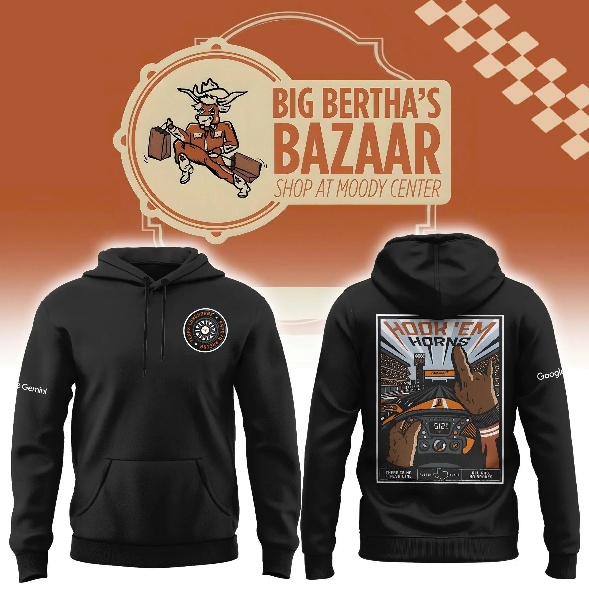 Texas Longhorns Merch x McLaren Racing Head 2 Head Hoodie Texas Longhorns Hooded Sweatshirt
