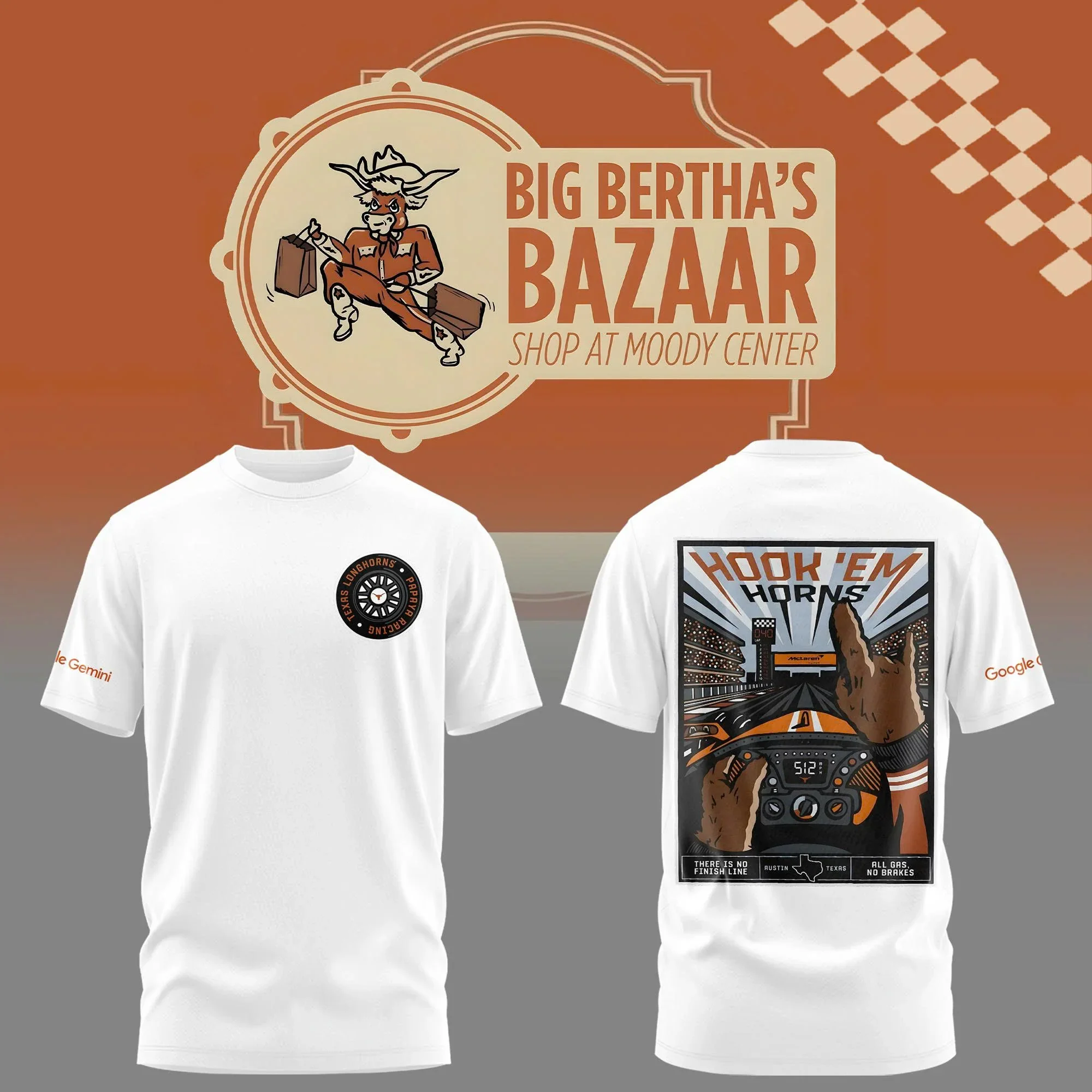 Texas Longhorns Merch x McLaren Racing Head 2 Head White T-Shirt Football Lover Presents