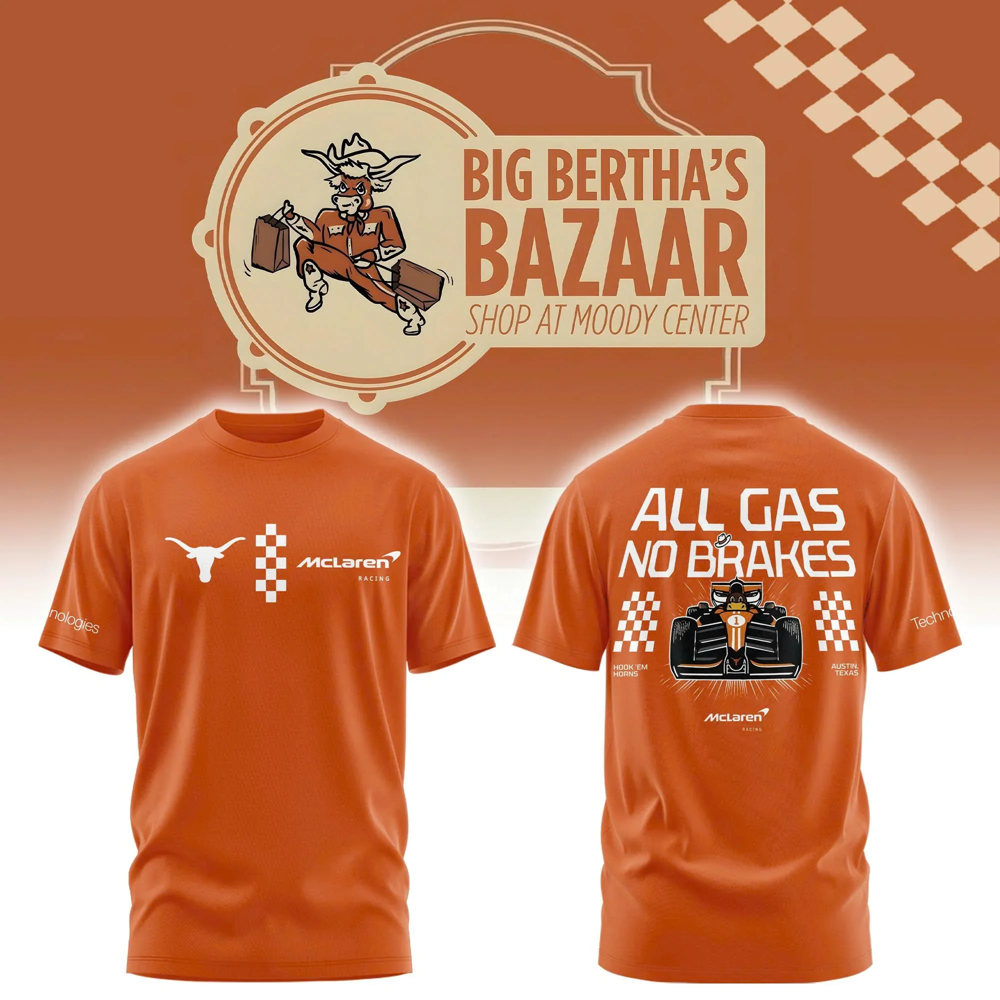 Texas Longhorns Merch X McLauren Outerstuff Finish Line T-Shirt Best Gifts For F1 Lovers