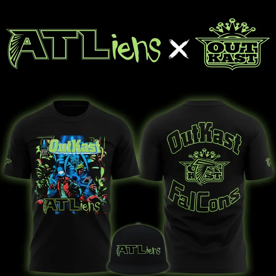 OutKast Merch X Atlanta Falcons ATLiens 30Th Anniversary Black T-Shirt OutKast Apparel