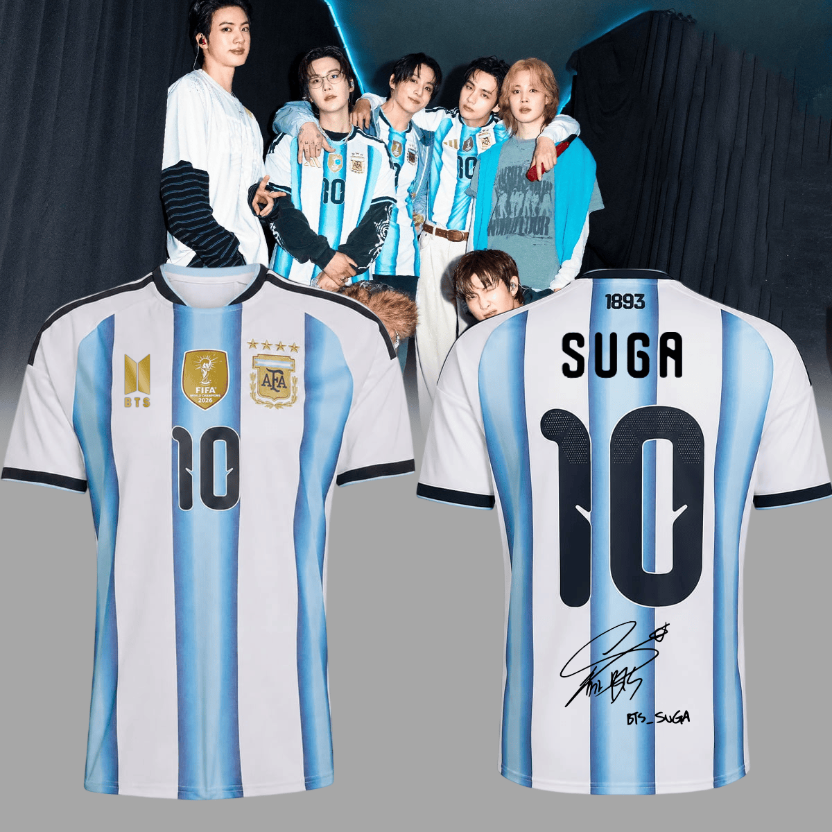 Suga BTS Merch x Argentina Arirang World Tour 2026 Signature Jersey Best Gift For Army