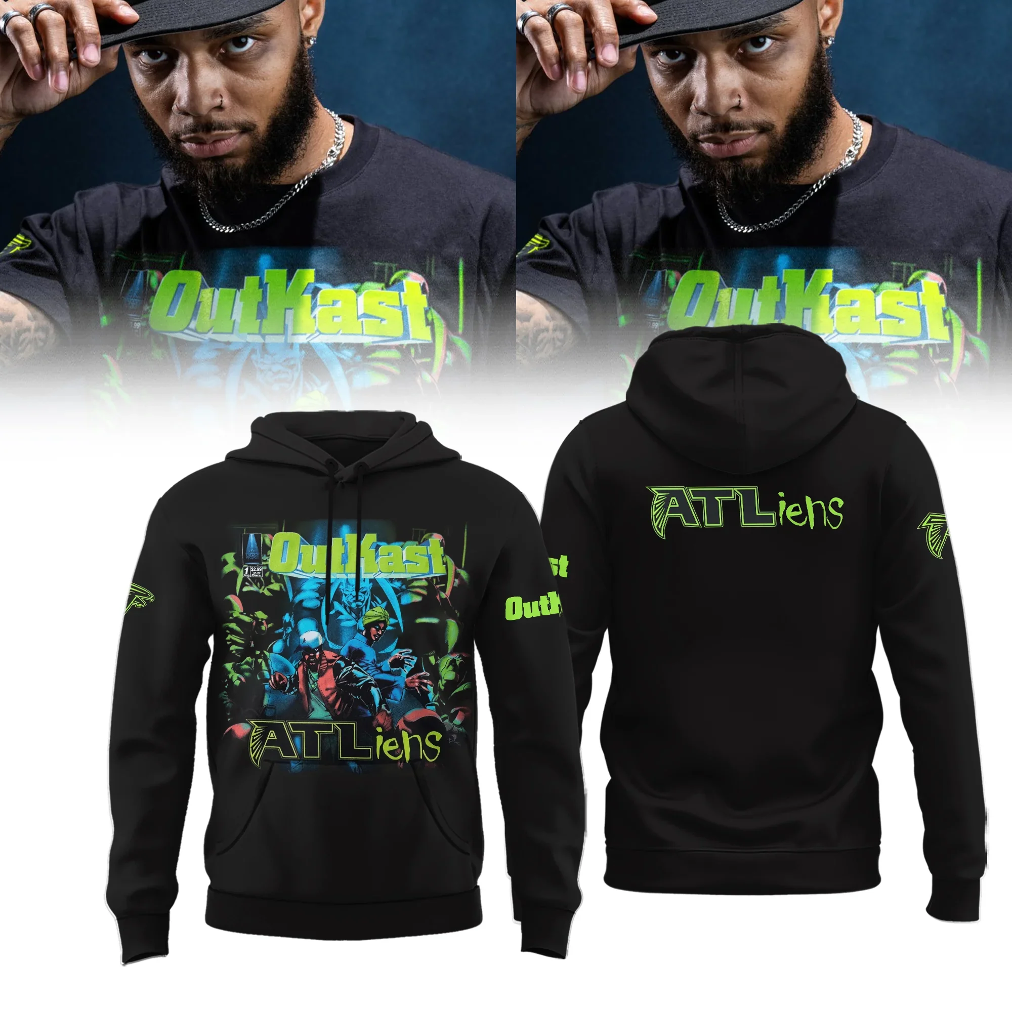 OutKast x Atlanta Falcons 30th Anniversary ATLiens Hoodie Best Gifts For Outkast Lovers