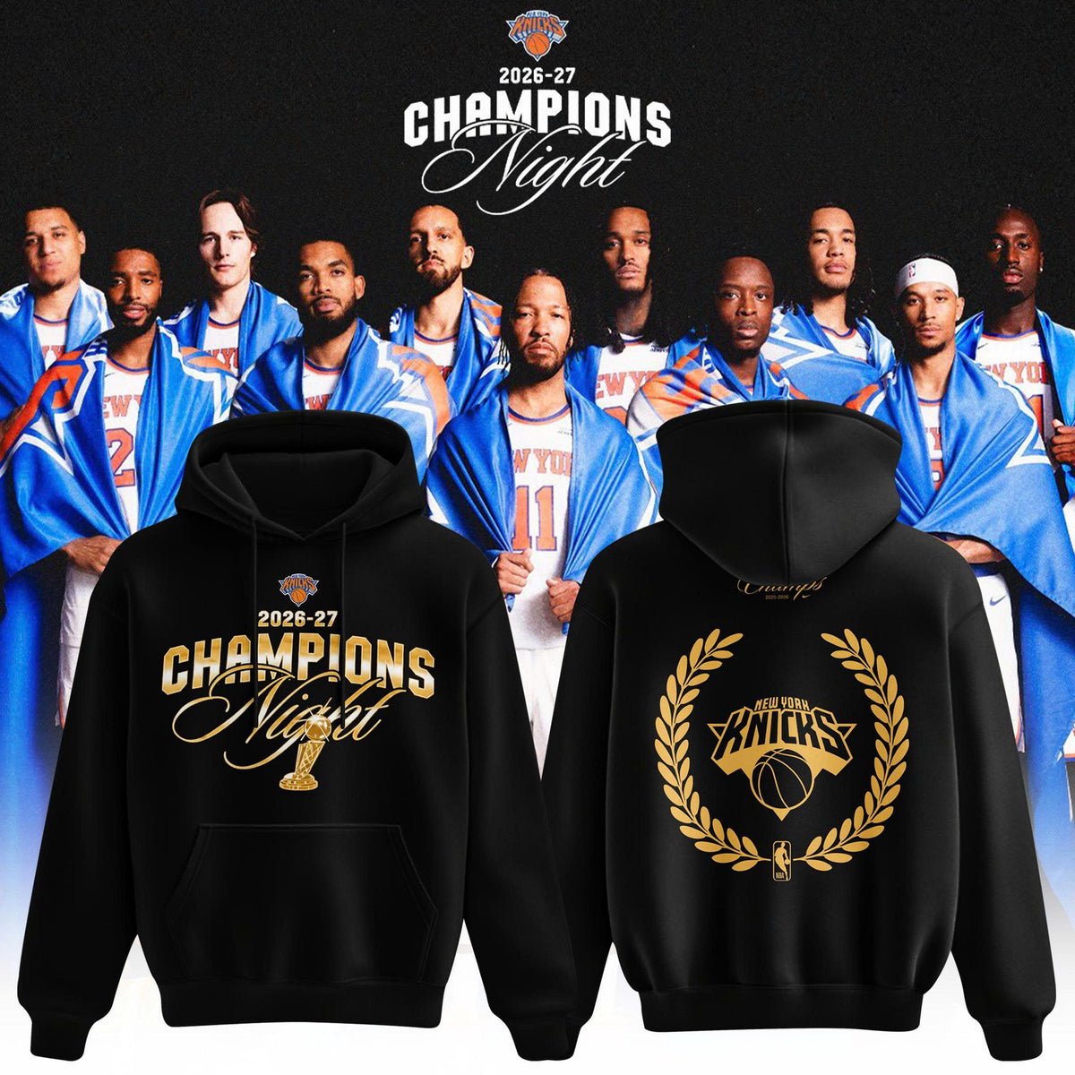 New York Knicks Merch 2026 27 Champions Night Hoodie New York Knicks Apparel Basketball Fan Gear