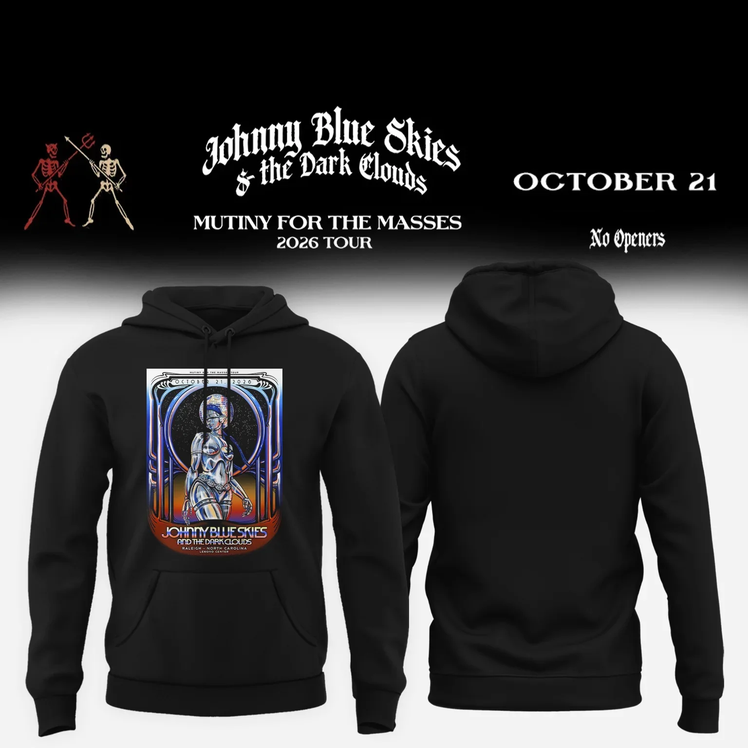 Johnny Blue Skies Merch The Dark Clouds Mutiny For The Masses 2026 Tour Hoodie Fan Gifts