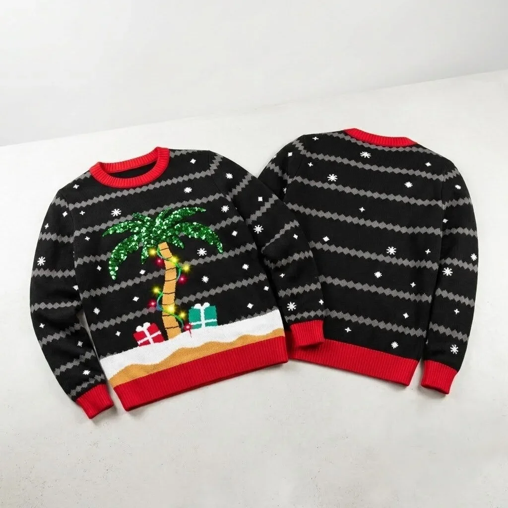 All Is Palm All Is Bright Light Up Christmas 2026 Ugly Sweater Christmas Party Apparel