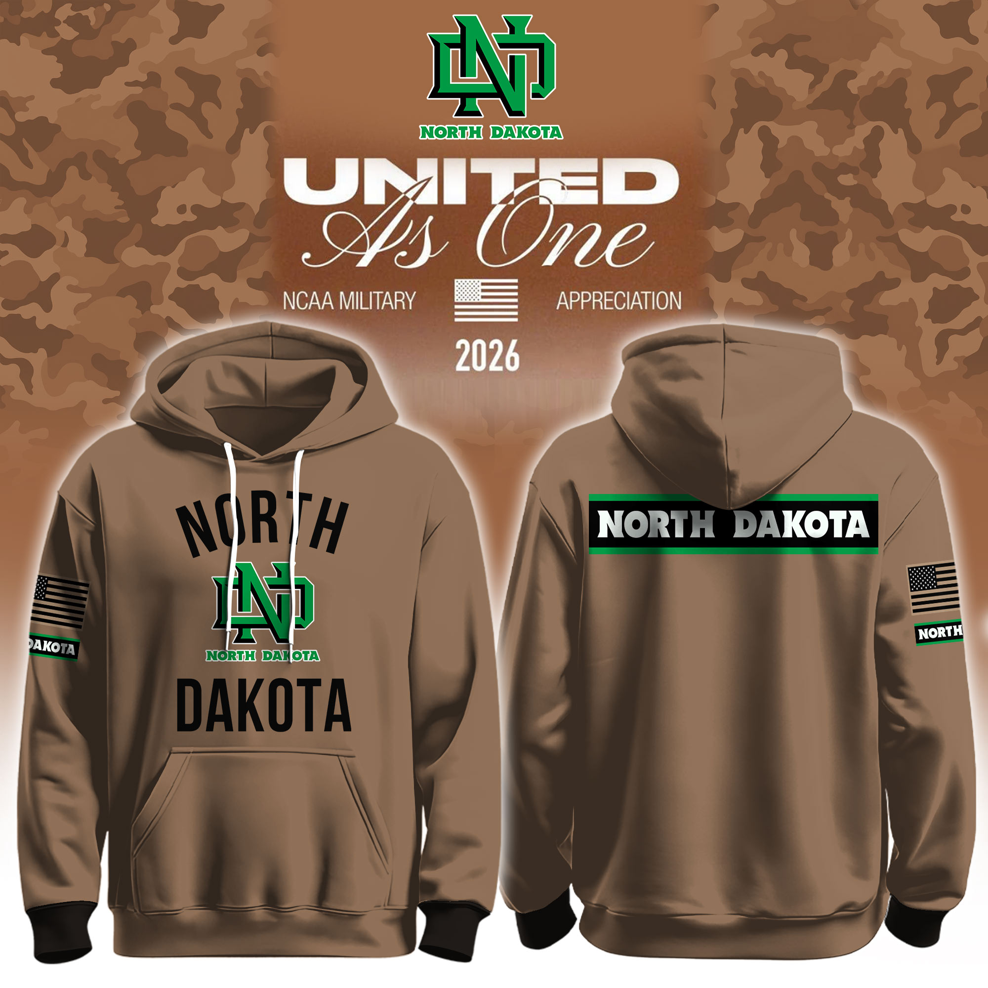 North Dakota Fighting Hawks X 2026 Military Appreciation Hoodie North Dakota Fighting Hawks Apparel