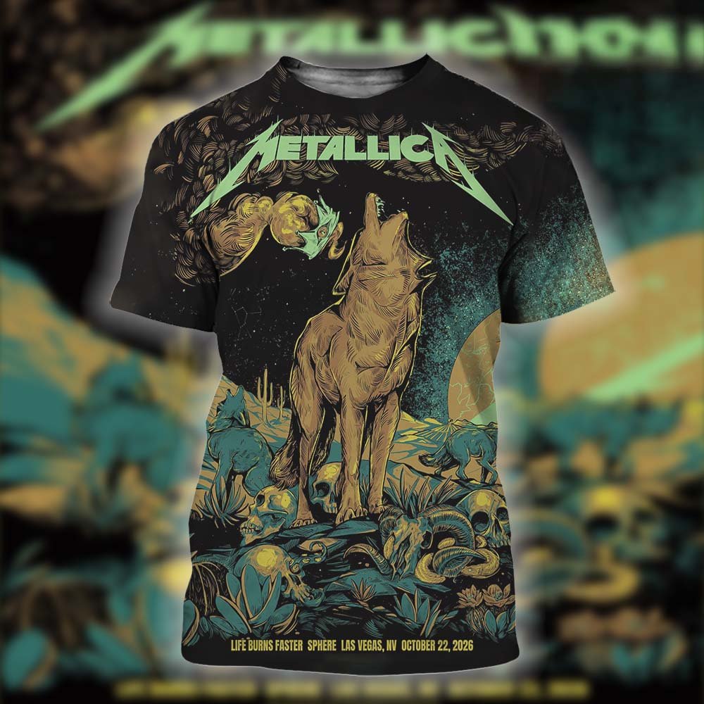 Metallica Merch Life Burns Faster Poster Graphic T-Shirt Metallica Concert Apparel