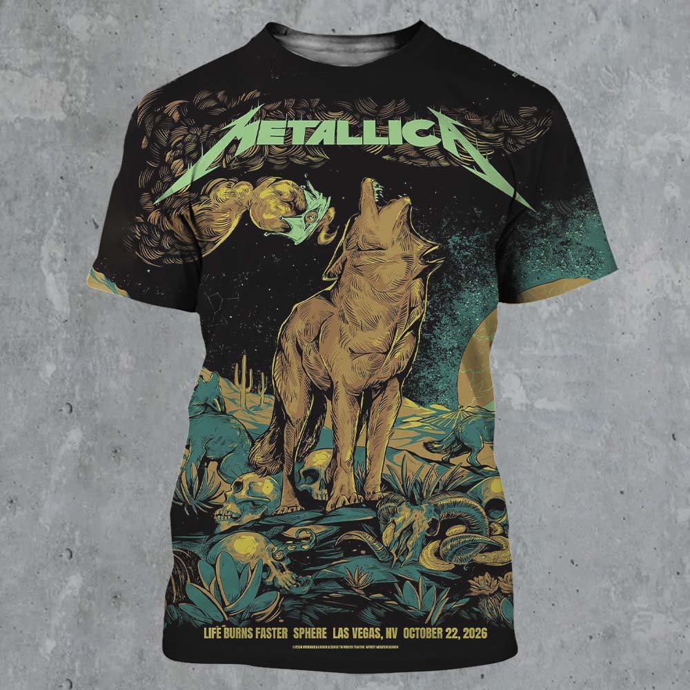 Metallica Merch Life Burns Faster Sphere Las Vegas Concert Event Poster Graphic Shirt Metallica Clothes