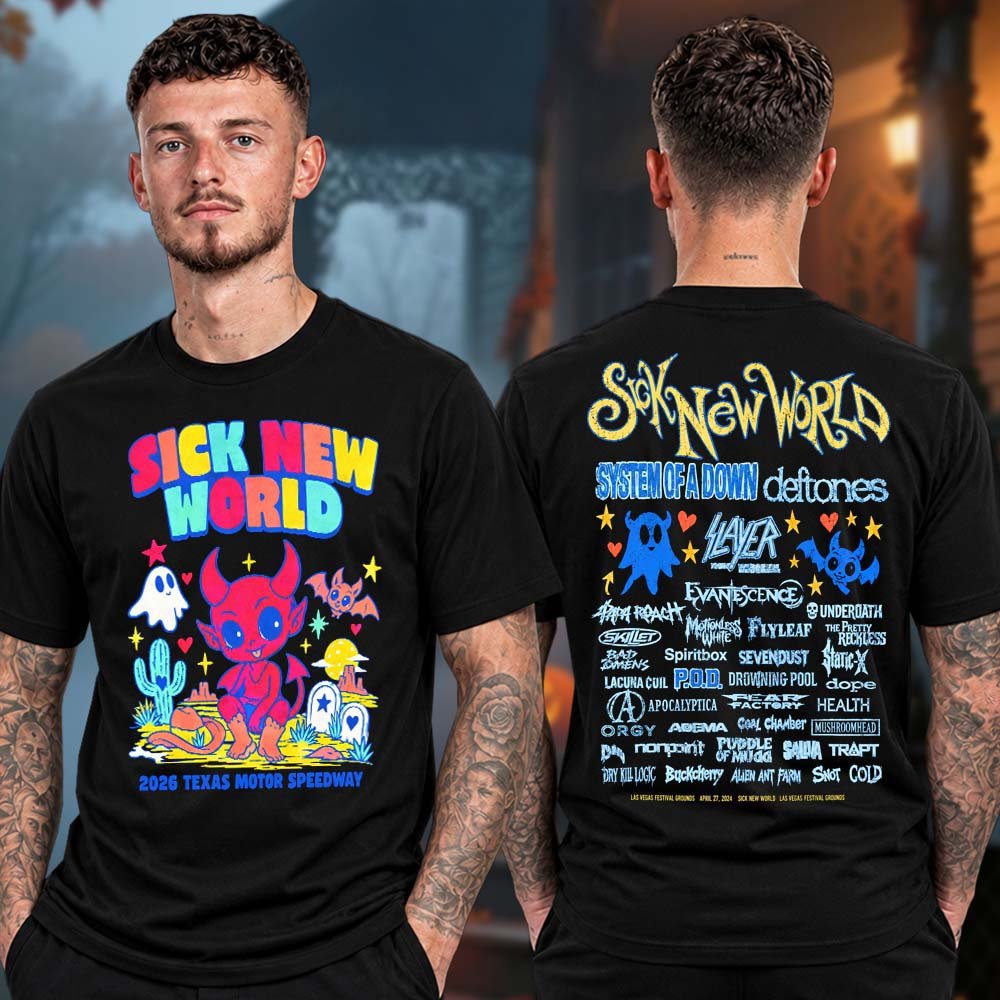 Sick New World Texas 2026 Merch Cartoon Logo Lineup T-Shirt Sick New World Concert Apparel
