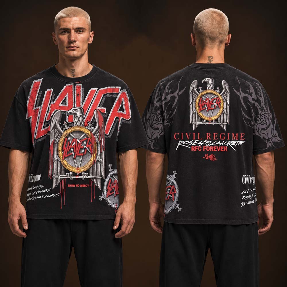 Slayer X Civil Regime Merch Roses From Cancrete RFC Forever T-Shirt Slayer Apparel