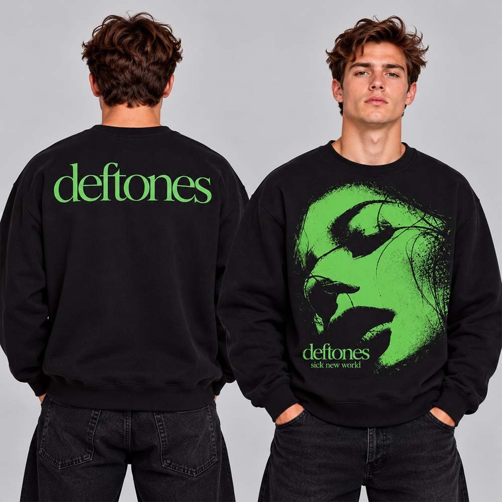 Deftones Merch Sick New World Texas 2026 Green Face Sweatshirt Deftones Apparel