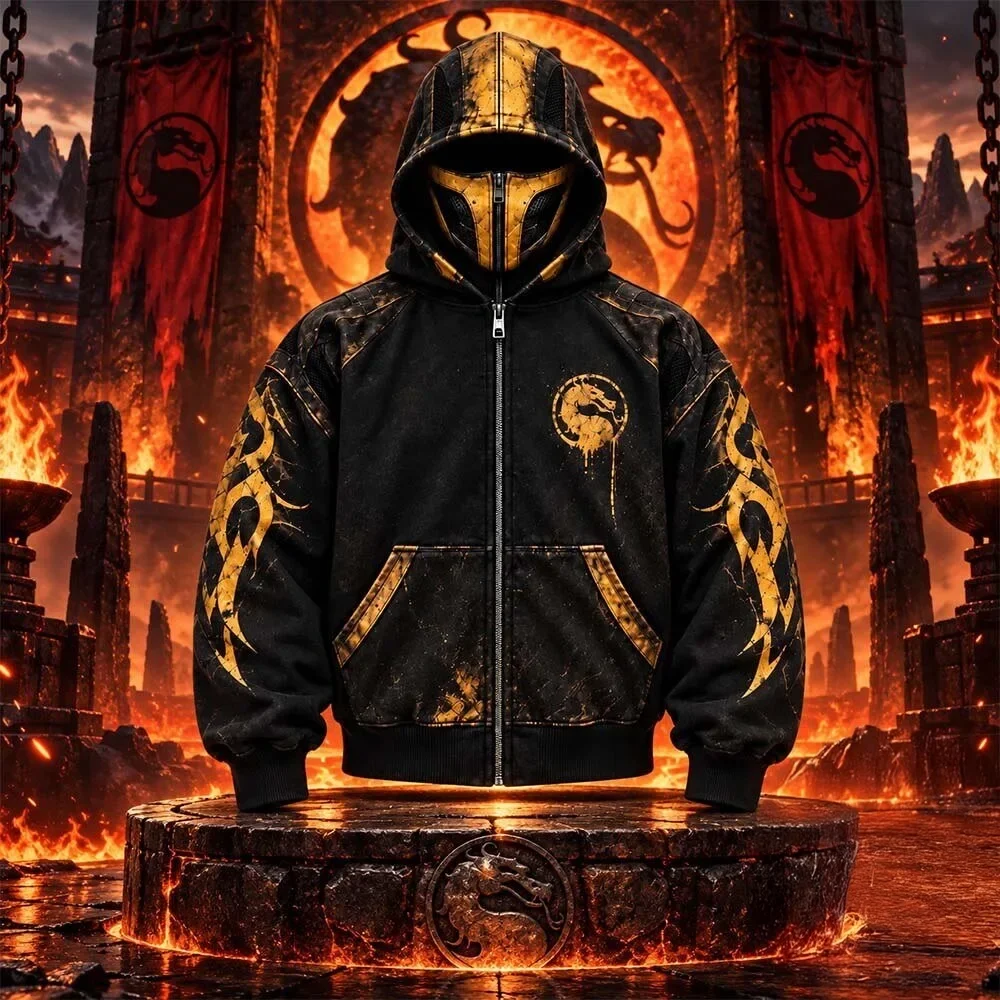 Mortal Kombat Merch Scorpion Mask Zip Hoodie Mortal Kombat Apparel Gift For Brothers