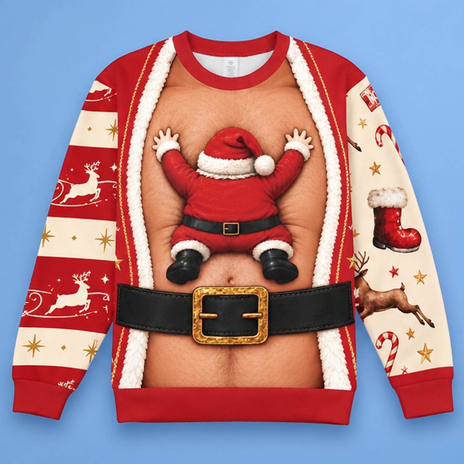 Funny Santa Stuck On Belly Ugly Christmas Sweater Xmas Clothing Funny Christmas Gifts