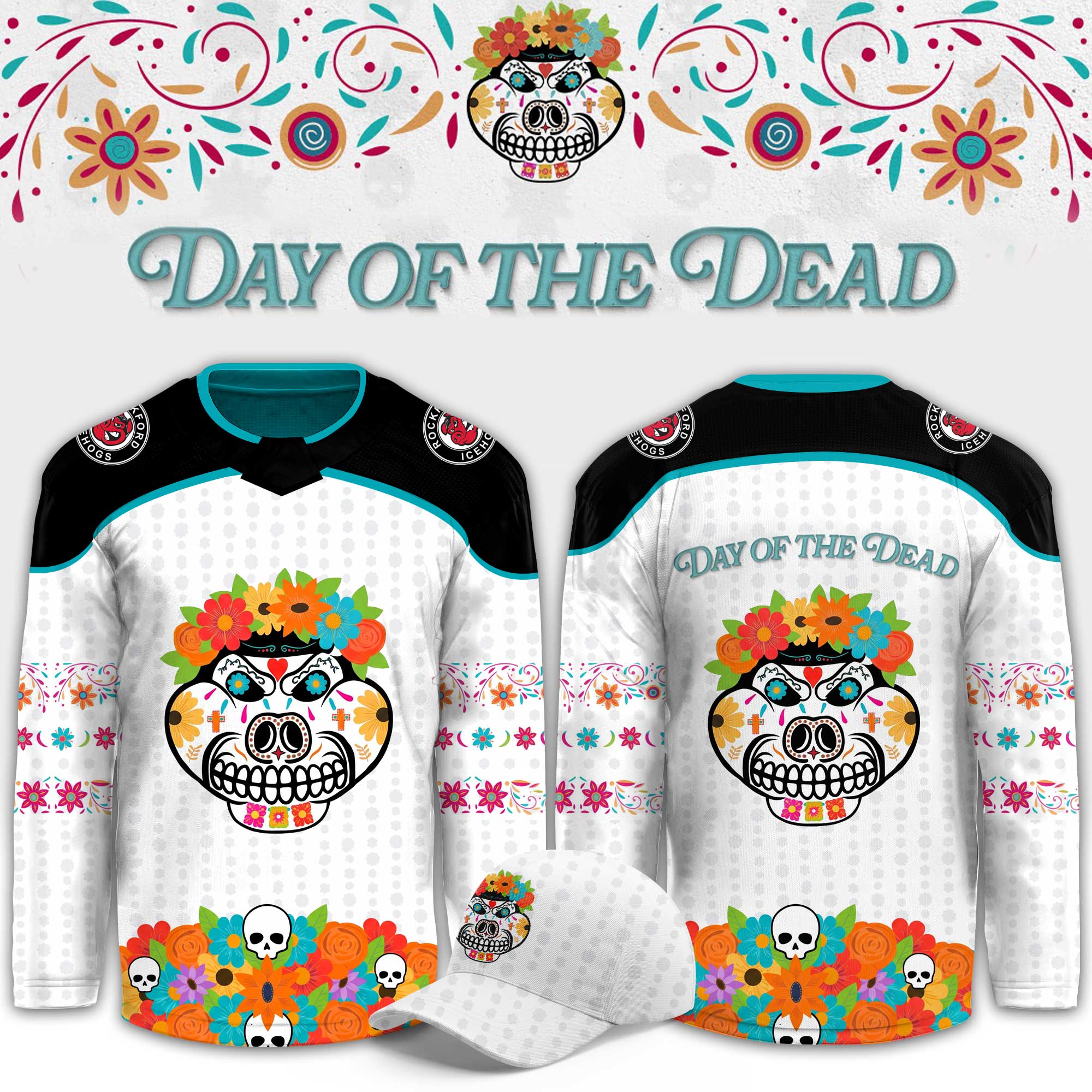Rockford IceHogs Merch 2026 Day Of The Dead Jersey Rockford IceHogs Clothing Fan Gear