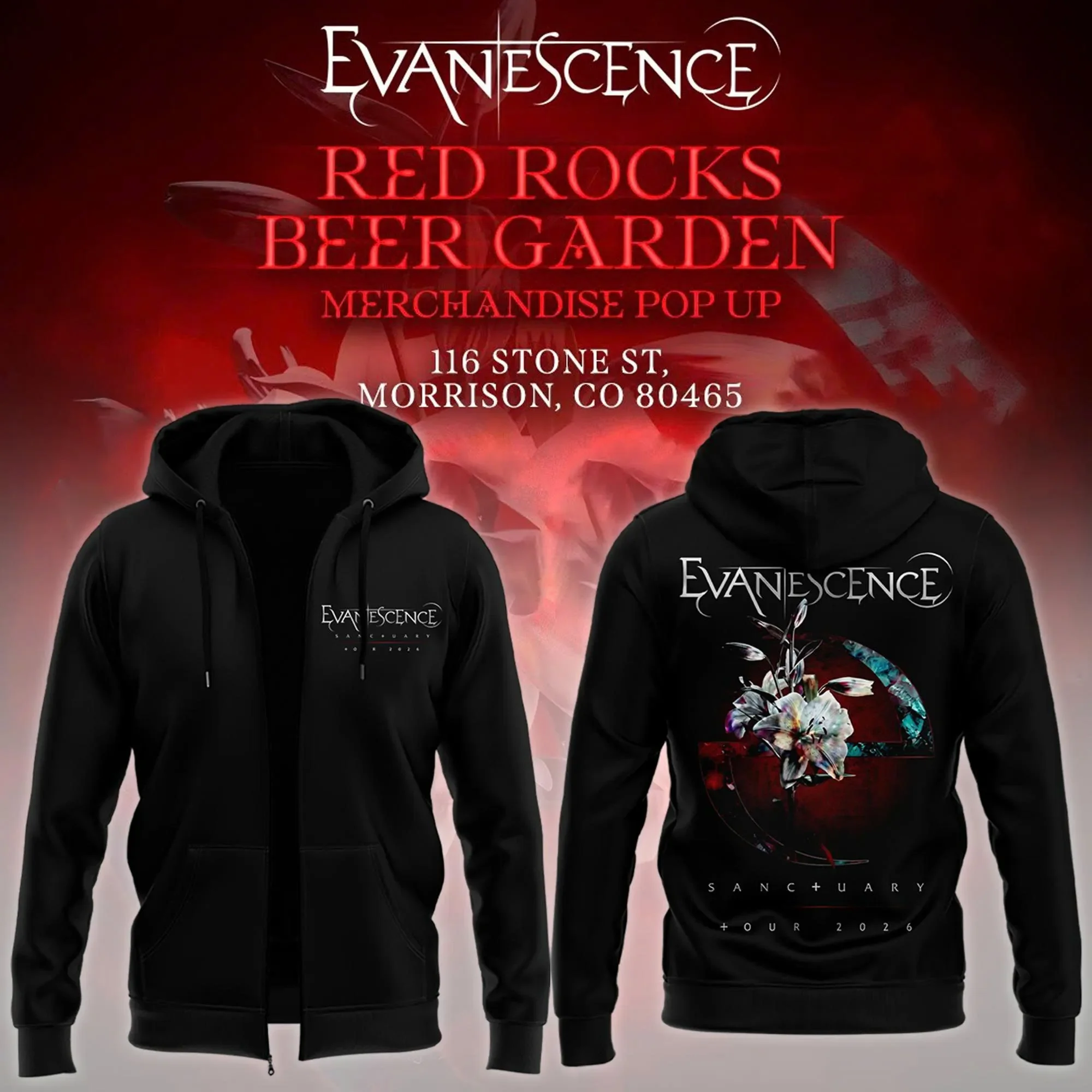 Evanescence Merch Sanctuary Tour 2026 Zip Hoodie Evanescence Apparel Rock Fan Gifts